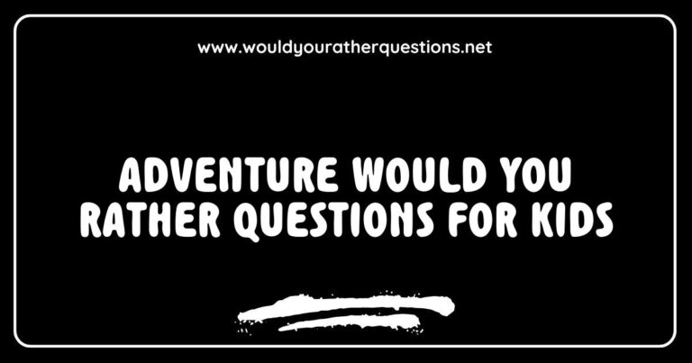 Colorful illustration of kids sitting in a circle, excitedly discussing 'Adventure Would You Rather Questions for Kids,' featuring fun scenarios like 'Would you rather explore a jungle or climb a mountain?' and 'Would you rather go on a treasure hunt or a camping trip?' This engaging image captures the joy