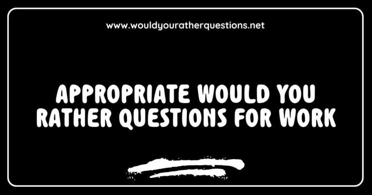 Colleagues engaging in a fun team-building exercise with a list of appropriate 'Would You Rather' questions for work, showcasing options like 'Would you rather have a flexible schedule or a high salary?' and 'Would you rather work from home or in the office?' This image captures the essence of