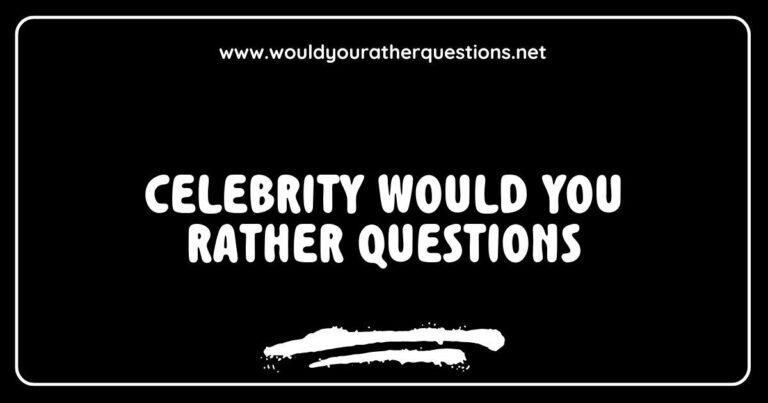Engaging image featuring a fun game of 'Celebrity Would You Rather' questions, showcasing thought-provoking scenarios like 'Would you rather have dinner with a famous actor or a pop star?' and 'Would you rather attend a movie premiere or a concert?' Ideal for sparking conversations among friends and fans,