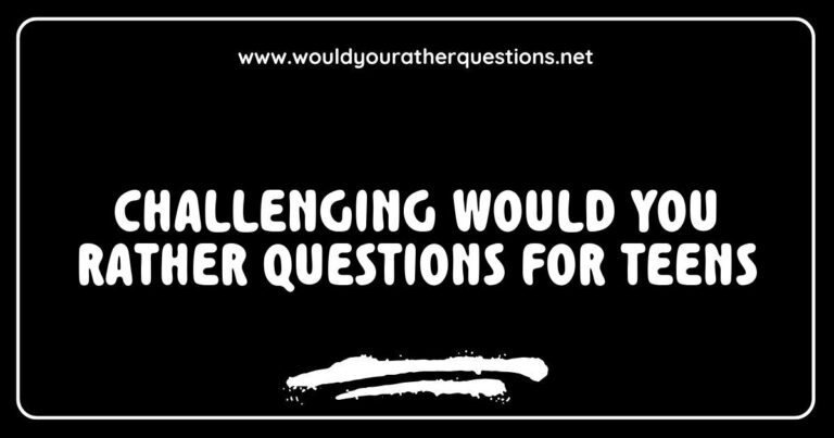 Group of teens laughing and discussing challenging 'Would You Rather' questions, such as 'Would you rather have the ability to fly or be invisible?' and 'Would you rather always have to tell the truth or always lie?' This image captures the fun and engaging nature of thought-provoking would you rather questions