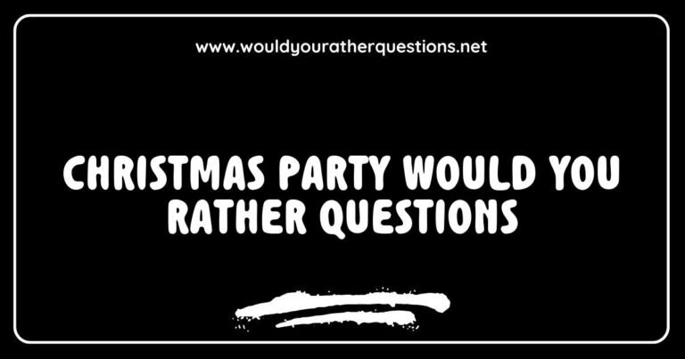 Fun Christmas party scene featuring friends engaging in lively 'Would You Rather' questions, such as 'Would you rather have a snowball fight or build a snowman?' and 'Would you rather drink eggnog or hot chocolate?' The festive atmosphere is enhanced by holiday decorations and laughter, perfect for spar