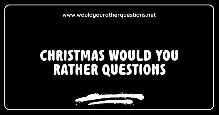 Alt text: A festive illustration featuring a cozy Christmas scene with two playful 'Would You Rather' questions: 'Would you rather have a snowball fight or build a snowman?' and 'Would you rather receive gifts or give gifts this Christmas?' This image captures the fun spirit of holiday gatherings,