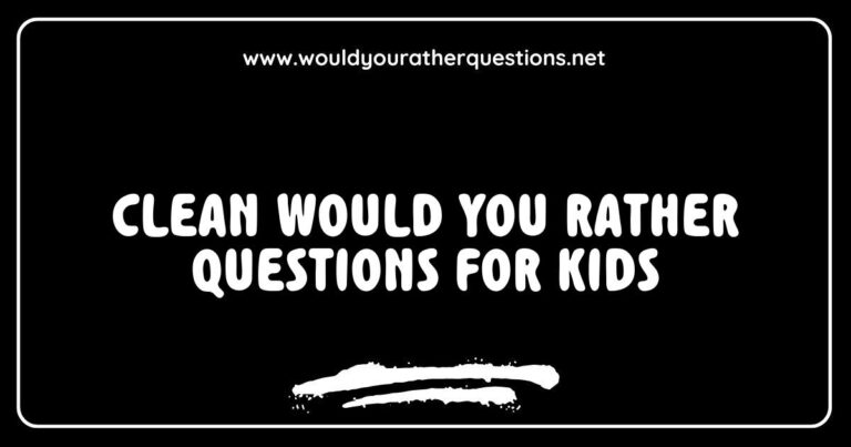 Alt text: A colorful illustration featuring children engaging in a fun game of 'Clean Would You Rather Questions for Kids', showcasing options like 'Would you rather have a pet unicorn or a pet dragon?' and 'Would you rather eat ice cream for breakfast or pizza for dinner?'. This image captures the