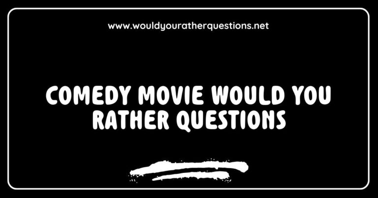 Group of friends laughing while playing a game of 'Would You Rather' featuring hilarious comedy movie-themed questions, such as 'Would you rather star in a romantic comedy or an action-packed comedy?' and 'Would you rather have a pet dinosaur or a talking dog?' This engaging activity sparks fun conversations and