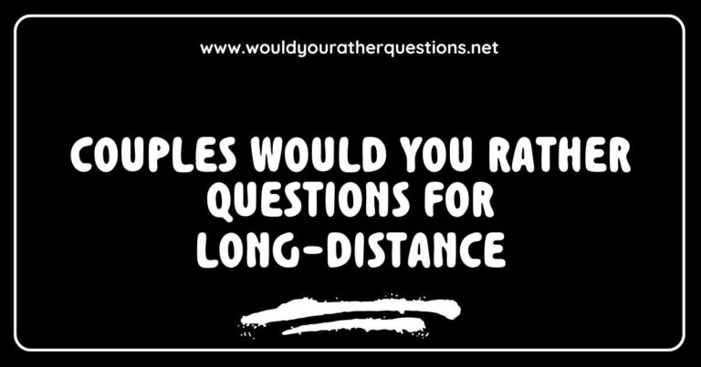 Engaging image of a couple enjoying a virtual date while discussing fun 'Would You Rather' questions for long-distance relationships, featuring prompts like 'Would you rather visit each other every month or have unlimited video calls?' and 'Would you rather send surprise gifts or handwritten letters?' This visual highlights creative ways