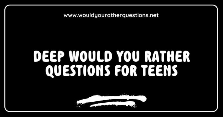 Alt text: Engaging image showcasing a group of teens discussing deep 'Would You Rather' questions, featuring thought-provoking prompts like 'Would you rather have the ability to read minds or see the future?' and 'Would you rather travel back in time or visit the future?' Perfect for sparking meaningful