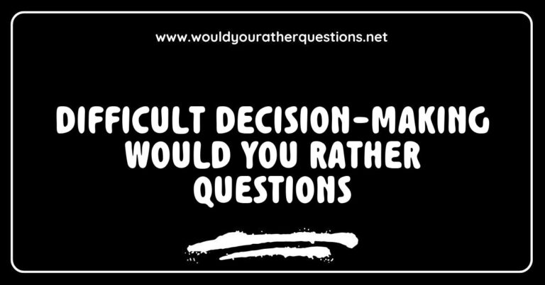 Image depicting a person contemplating difficult 'Would You Rather' questions, featuring thought bubbles with scenarios like 'Would you rather have the ability to fly or be invisible?' and 'Would you rather travel back in time or see the future?' This visual illustrates the challenge of decision-making and the engaging nature of