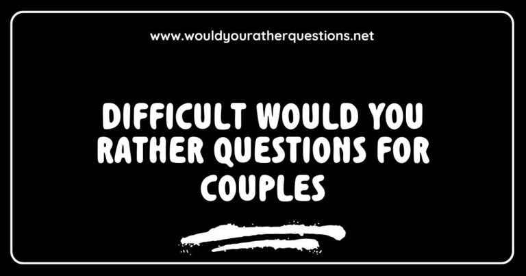 Couples engaging in a fun game night with a focus on difficult 'Would You Rather' questions, featuring a list of thought-provoking scenarios like 'Would you rather travel the world together or buy a house?' and 'Would you rather always tell each other the truth or keep some secrets?' This image