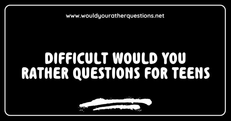 Teens engaging in a fun game of 'Would You Rather' with challenging questions like 'Would you rather have the ability to fly or be invisible?' and 'Would you rather live without music or without movies?' This image captures the excitement and laughter of discussing difficult would you rather questions for teens,