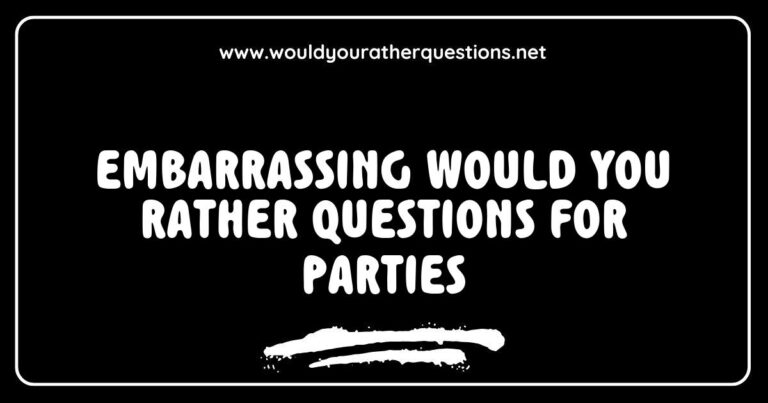 Group of friends laughing at a party while discussing embarrassing 'Would You Rather' questions, such as 'Would you rather always have to sing instead of speak or dance everywhere you go?' and 'Would you rather have a permanent clown face or permanent clown shoes?' This image captures the fun and humorous atmosphere