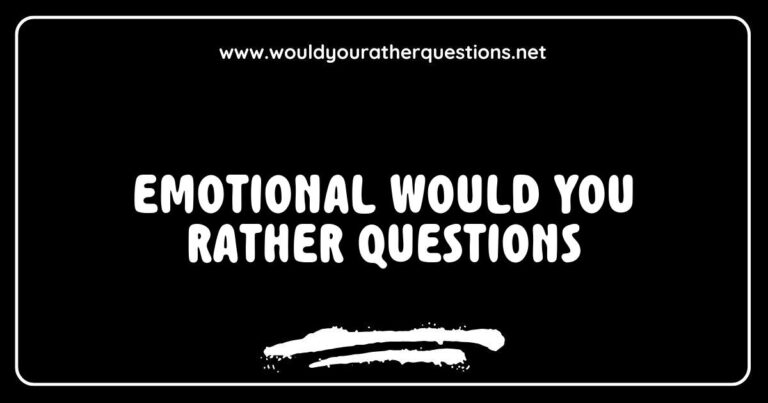 Engaging image featuring a group of friends laughing and discussing emotional 'Would You Rather' questions, such as 'Would you rather always say what's on your mind or never speak again?' and 'Would you rather lose your sense of love or your sense of humor?' This visual captures the essence of deep