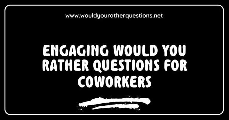 Engaging 'Would You Rather' questions for coworkers image showcasing a fun team-building activity, featuring thought-provoking scenarios like 'Would you rather work from home or in the office?' and 'Would you rather have a coffee break with your boss or your best coworker?' This vibrant graphic highlights the importance