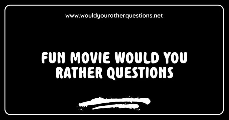 Group of friends laughing while playing a fun game of 'Would You Rather' with creative movie-themed questions, such as 'Would you rather be in a romantic comedy or an action movie?' and 'Would you rather have superpowers like a superhero or be a villain in a blockbuster film?' This image