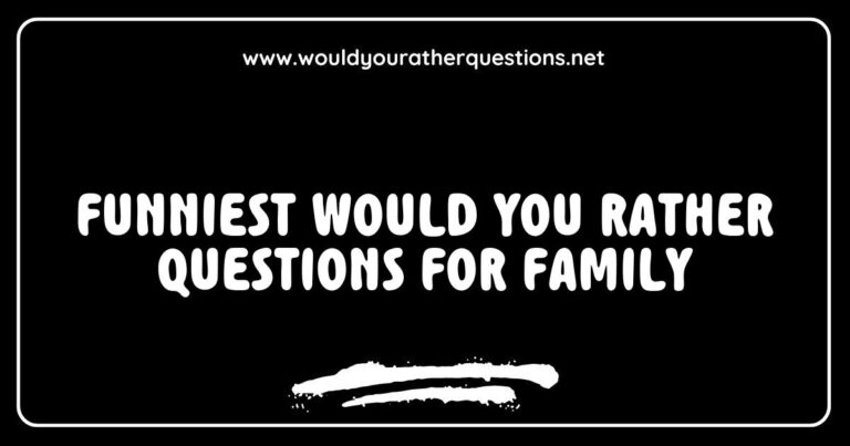 Family gathered around a table laughing while discussing the funniest 'Would You Rather' questions, featuring prompts like 'Would you rather have the ability to fly or be invisible?' and 'Would you rather always have to sing instead of speak or dance everywhere you go?' This engaging image captures the joy of sharing