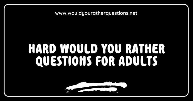Group of adults engaged in a lively discussion while playing 'Would You Rather,' featuring hard questions like 'Would you rather have the ability to see into the future or change one past decision?' and 'Would you rather live without music or without movies?' This image captures the fun and challenging nature of hard