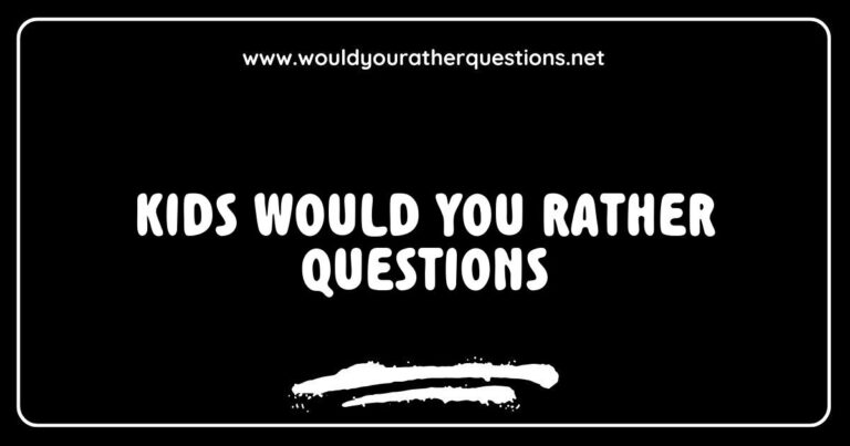 Fun and engaging image of kids laughing while playing a game of 'Would You Rather' featuring creative questions like 'Would you rather have the ability to fly or be invisible?' and 'Would you rather eat candy for a year or only vegetables?' This vibrant scene captures the joy of family game nights filled