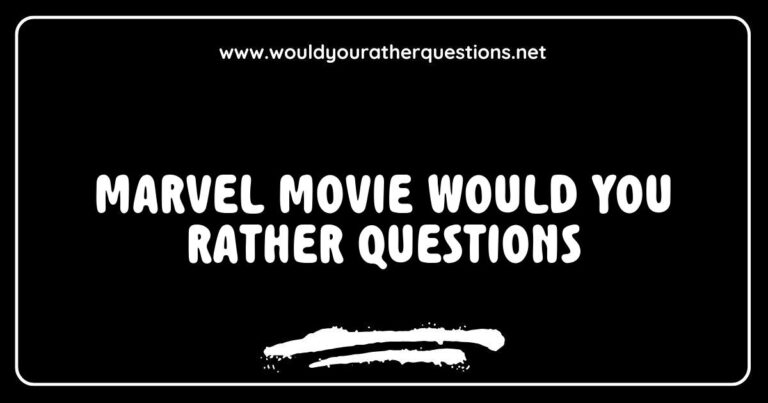 Fun and engaging 'Would You Rather' questions inspired by Marvel movies, featuring scenarios like 'Would you rather have Iron Man's suit or Captain America's shield?' and 'Would you rather team up with Thor or Spider-Man?' This image showcases vibrant Marvel character illustrations, perfect for fans seeking entertaining conversation starters