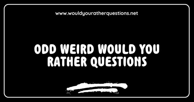 Funny and quirky image featuring a list of odd 'Would You Rather' questions, such as 'Would you rather always have to speak in rhymes or sing everything you say?' and 'Would you rather fight one horse-sized duck or a hundred duck-sized horses?' This engaging visual captures the essence of