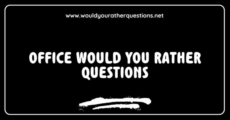 Engaging office would you rather questions image featuring thought-provoking scenarios like 'Would you rather work from home every day or in the office with friends?' and 'Would you rather have unlimited coffee or a nap room at work?' Perfect for sparking fun conversations and team bonding during breaks or meetings, enhancing