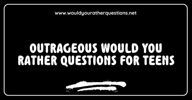 Alt text: A vibrant graphic featuring outrageous 'Would You Rather' questions for teens, showcasing fun scenarios like 'Would you rather have the ability to fly or be invisible?' and 'Would you rather eat pizza every day or never eat dessert again?' This engaging image captures the essence of teen-friendly conversation