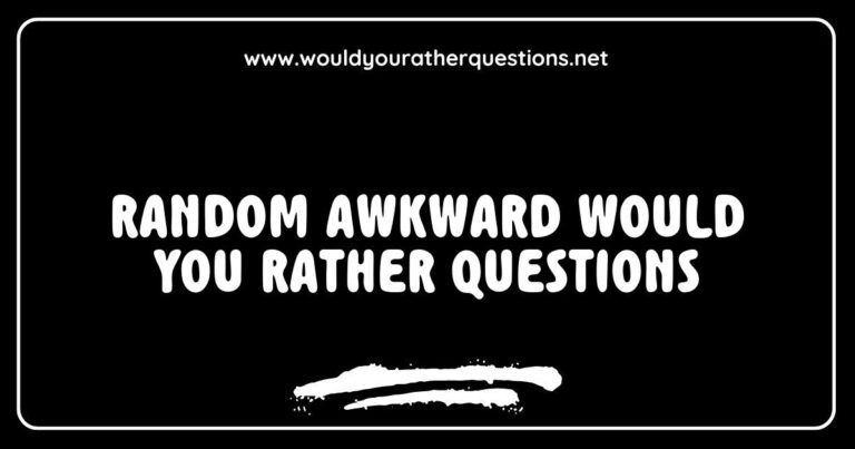 Alt text: A colorful graphic featuring a brainstorming session with friends, showcasing a list of random awkward Would You Rather questions like 'Would you rather have to always speak in riddles or only be able to whisper?' and 'Would you rather never be able to use your phone again or never be able