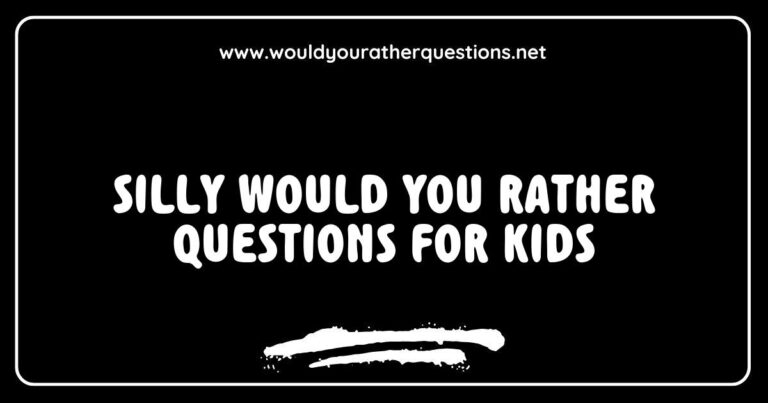 Colorful illustration featuring kids laughing and thinking while playing a game of 'Would You Rather' with silly questions like 'Would you rather have a pet dinosaur or a pet dragon?' and 'Would you rather eat ice cream for breakfast or pizza for dinner?' This image captures the fun and creativity of silly