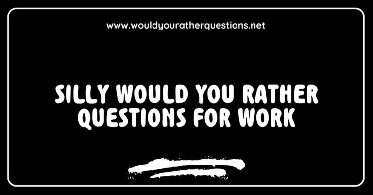 Two colleagues laughing together while discussing silly 'Would You Rather' questions for work, featuring prompts like 'Would you rather have a permanent clown face or a permanent clown voice?' and 'Would you rather always have to sing instead of speak or dance everywhere you go?' This image highlights fun and engaging conversation