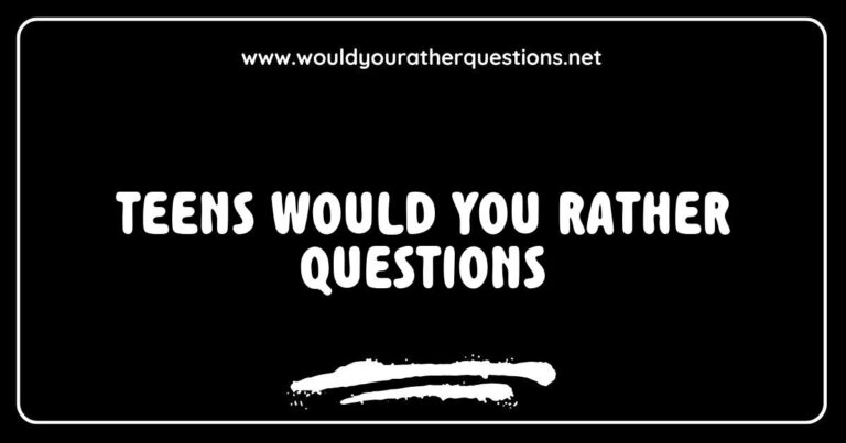 Engaging image of teens playing a fun game of 'Would You Rather' featuring thought-provoking questions like 'Would you rather have the ability to fly or be invisible?' and 'Would you rather travel back in time or see the future?' This lively scene highlights the creativity and laughter that come from answering