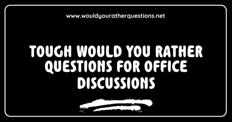 Engaging image of office colleagues participating in a lively discussion with tough 'Would You Rather' questions for office discussions, featuring thought-provoking scenarios like choosing between a dream job with long hours or a mediocre job with flexible hours, and deciding between unlimited vacation or a high salary. This visual captures the essence