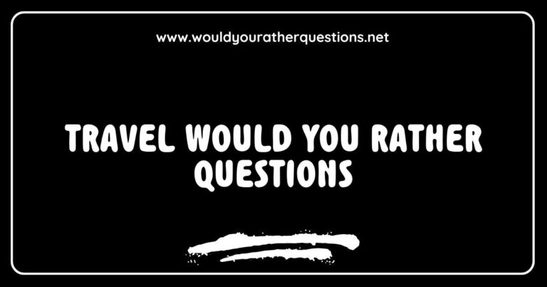 Engaging image of a travel-themed 'Would You Rather' game, featuring intriguing questions like 'Would you rather explore the beaches of Bali or the mountains of Switzerland?' and 'Would you rather travel by plane or train?' Perfect for sparking fun conversations about travel adventures and dream destinations.