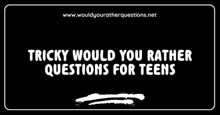 Engaging image of a group of teens discussing tricky 'Would You Rather' questions, featuring thought-provoking scenarios like 'Would you rather have the ability to fly or be invisible?' and 'Would you rather always tell the truth or always lie?' This vibrant scene captures the excitement of sharing challenging choices,