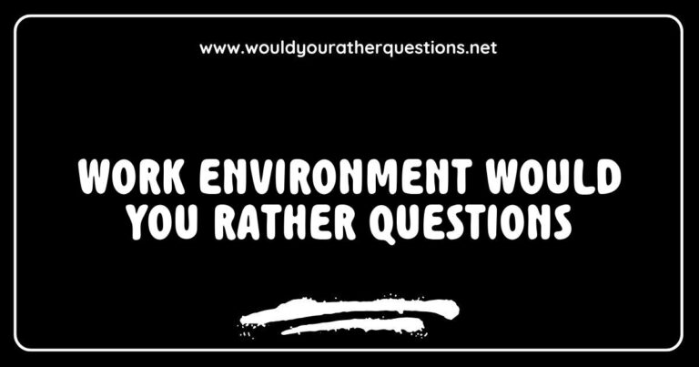 Colorful graphic depicting a fun work environment themed 'Would You Rather' questions, featuring options like 'Would you rather have a flexible schedule or a high salary?' and 'Would you rather work in a cozy home office or a bustling coworking space?' This image illustrates engaging scenarios that spark conversation about
