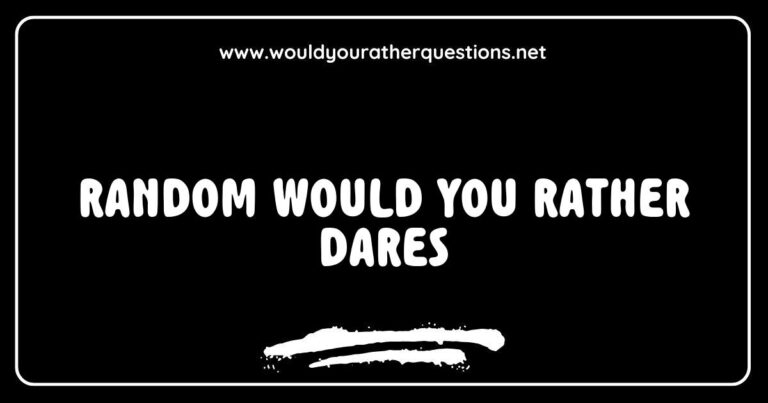 Colorful graphic featuring a fun game of 'Random Would You Rather Dares' with engaging questions like 'Would you rather fight one horse-sized duck or a hundred duck-sized horses?' and 'Would you rather always have to tell the truth or always lie?' Perfect for sparking laughter and conversation at