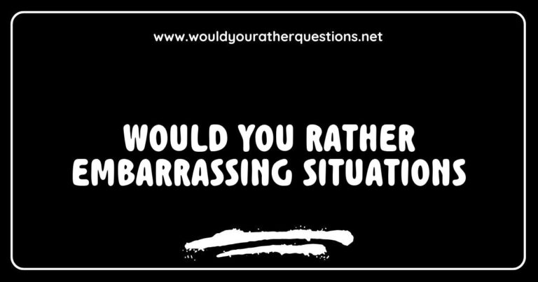 Funny illustration depicting a game of 'Would You Rather' featuring embarrassing situations like wearing mismatched clothes in public or accidentally sending a text to the wrong person. Engaging visual representation of humorous dilemmas that spark laughter and conversation among friends, perfect for a blog post about the most cringe-worthy 'Would