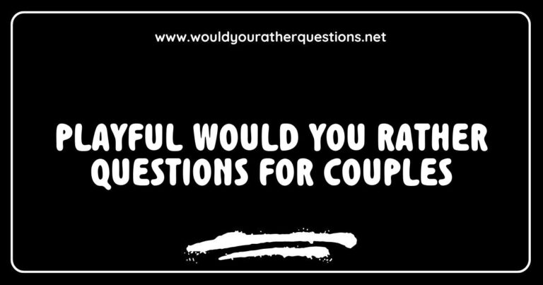 Couples enjoying a fun game night with playful 'Would You Rather' questions, featuring prompts like 'Would you rather travel the world together or stay in a cozy cabin?' and 'Would you rather have date nights at home or explore new restaurants?' Perfect for sparking conversation and deepening connections,