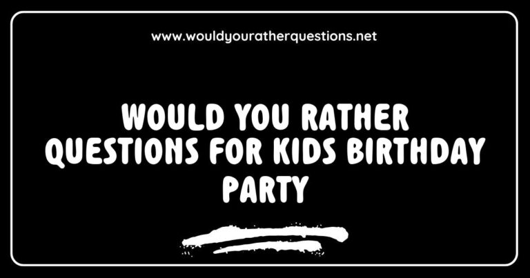 Alt text: Fun 'Would You Rather' questions for kids' birthday party, featuring colorful balloons and party decorations. Engaging options like 'Would you rather have cake or ice cream?' and 'Would you rather play outside or inside?' encourage laughter and creativity among children at the celebration.