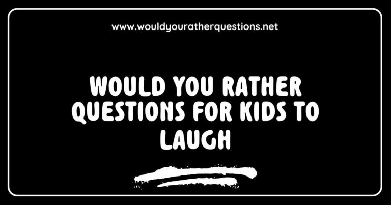 Colorful graphic featuring fun 'Would You Rather' questions for kids to laugh, including options like 'Would you rather have a pet dinosaur or a pet dragon?' and 'Would you rather eat ice cream for breakfast or pizza for dessert?'. This engaging image encourages laughter and conversation among children, making