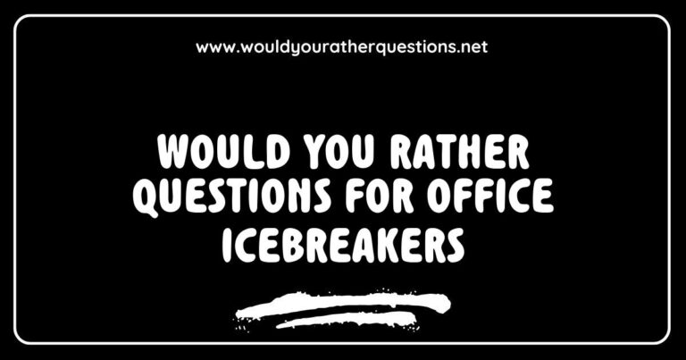 Image of a diverse group of colleagues engaged in a fun office icebreaker activity, discussing 'Would You Rather' questions such as 'Would you rather have a longer lunch break or an extra vacation day?' and 'Would you rather work from home or in the office?' This visual highlights team bonding and