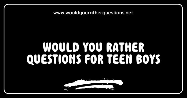 Group of teen boys laughing while discussing fun 'Would You Rather' questions, featuring options like 'Would you rather have super strength or super speed?' and 'Would you rather play video games all day or go on an adventure?' Perfect for sparking engaging conversations and bonding moments among friends.