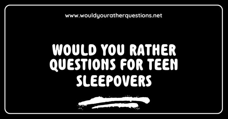 Group of laughing teens at a sleepover, engaging in fun 'Would You Rather' questions like 'Would you rather have a pizza party or a movie marathon?' and 'Would you rather stay up all night or sleep till noon?' Perfect for sparking entertaining conversations and bonding moments during teen sleepovers
