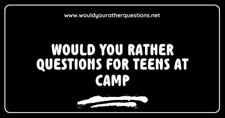 Teenagers at summer camp laughing while discussing fun 'Would You Rather' questions, like 'Would you rather sleep in a tent or a cabin?' and 'Would you rather go swimming or hiking?' This image captures the excitement and camaraderie of teens engaging in entertaining and thought-provoking 'Would You Rather
